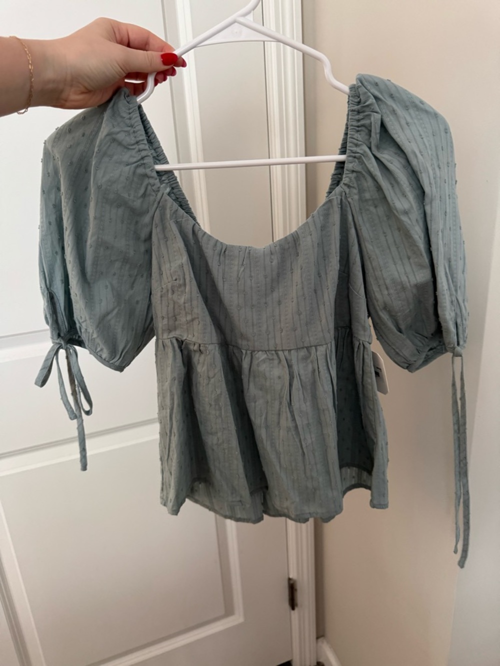 Altar'd State Sage Green Puff-Sleeve Peasant Blouse